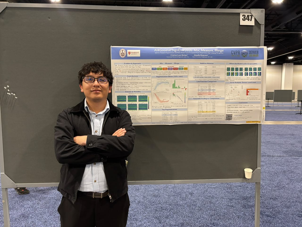 Cristian Lazo at his CVPR 2026 MSLR poster in Denver