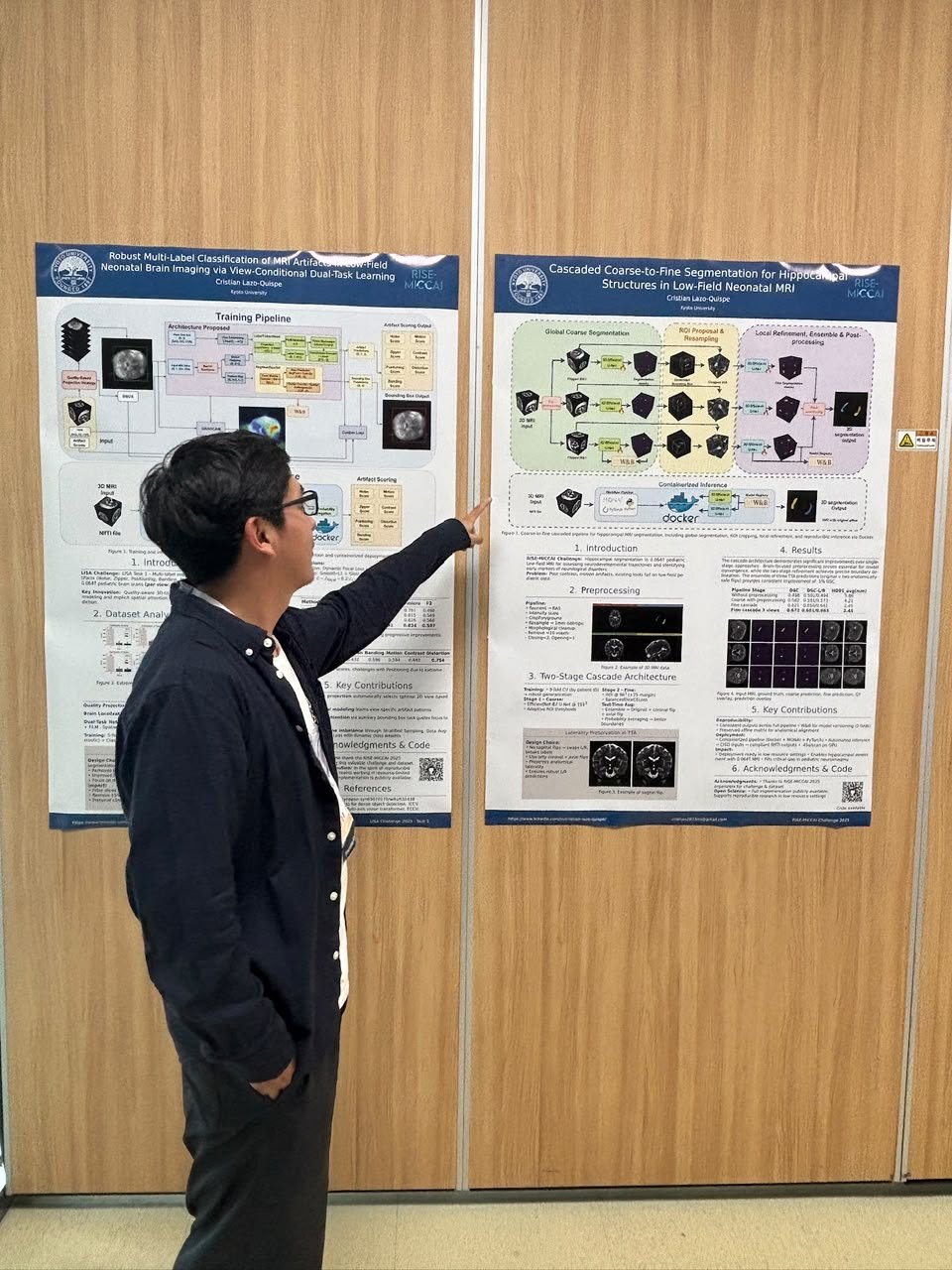 Cristian Lazo presenting two brain-MRI posters at MICCAI 2025